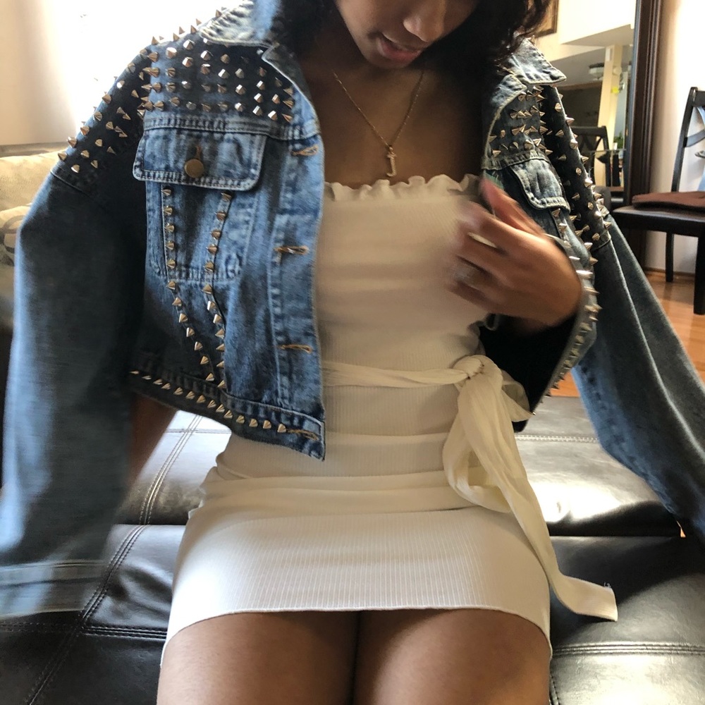 Cropped studded denim jacket